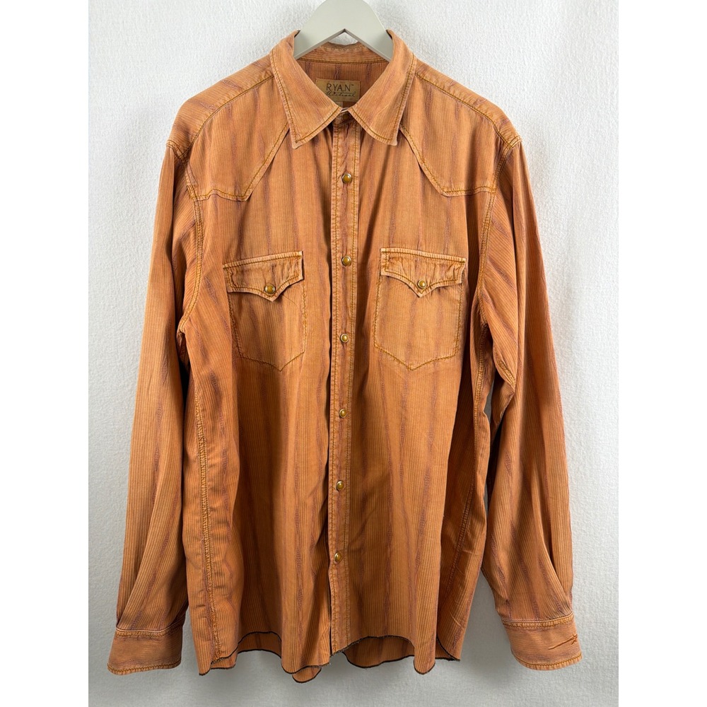 Ryan Michael Mens Silk Cotton Western Snap Shirt Orange Jacquard Diamond L